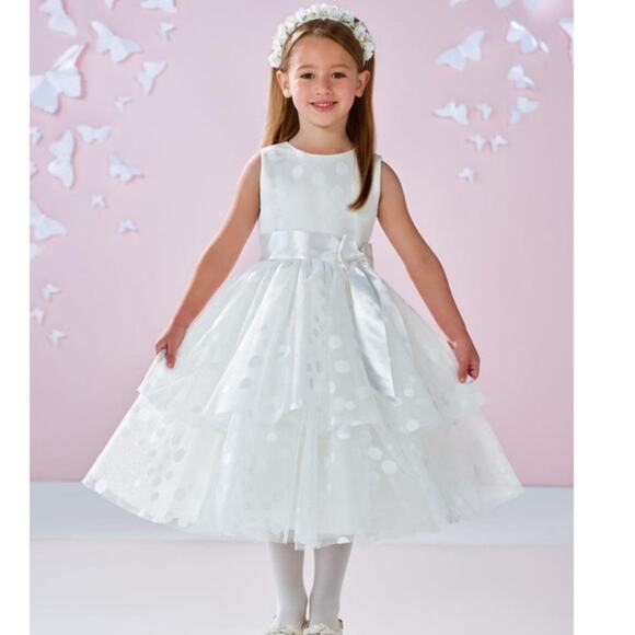 JOAN CALABRESE for Mon Cheri White Polka Dot Dress, Size 5 - Picture 3 of 11